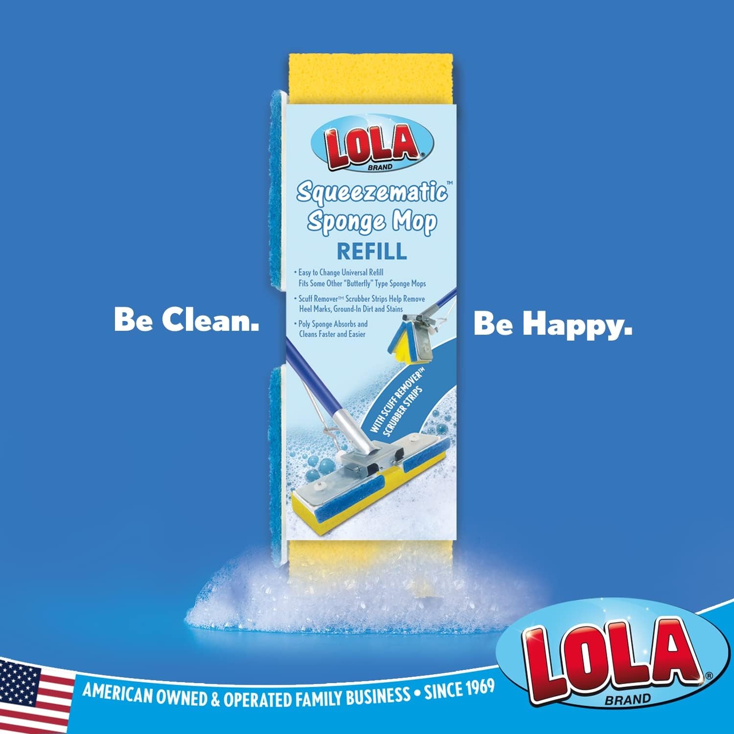 LOLA Squeeze Matic Butterfly Sponge Mop Refill, 9″, Replacement Head, Floor Clea