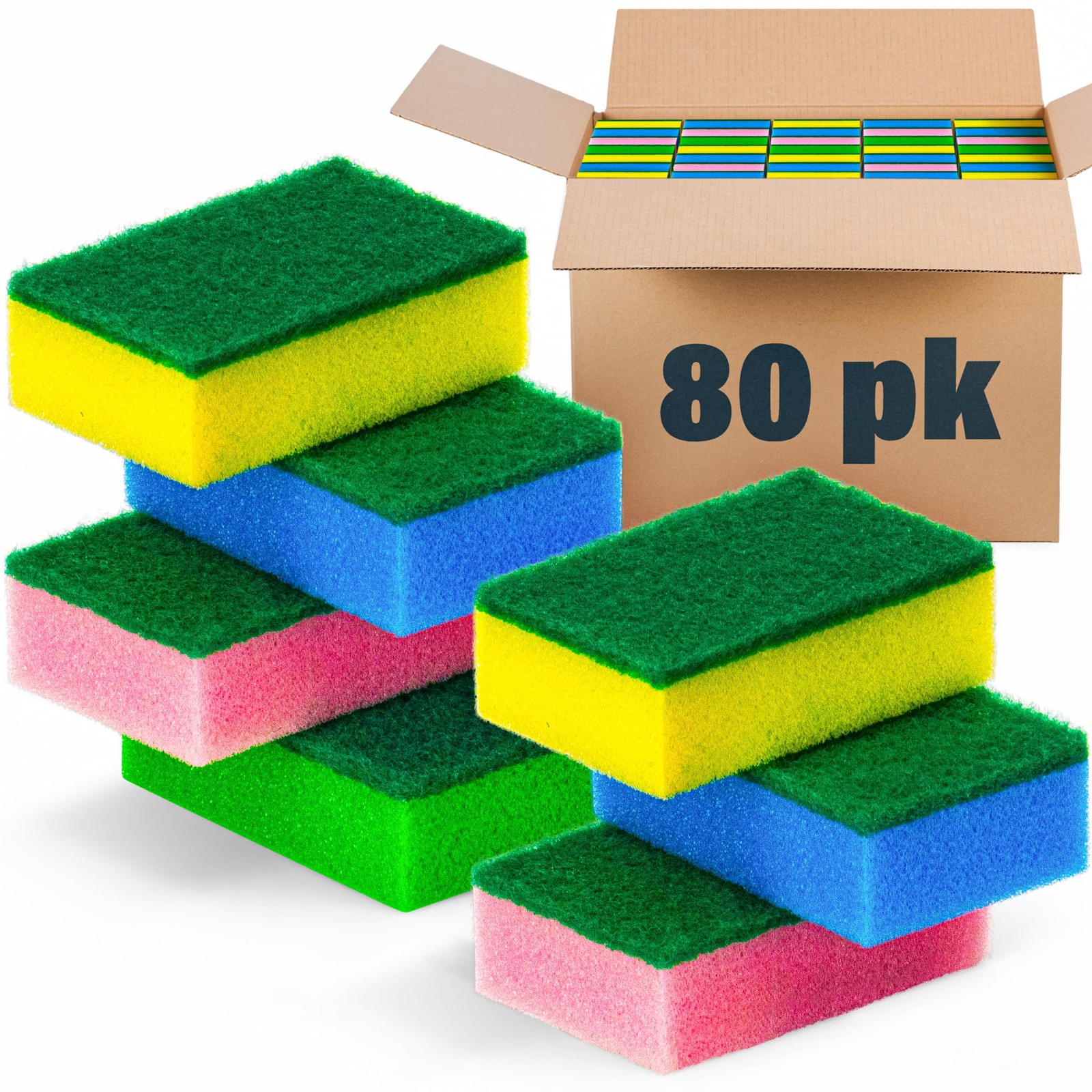 80 Kitchen Sponges, Heavy Duty Dish Sponges, Household Cleaning, Bathroom, Ca…