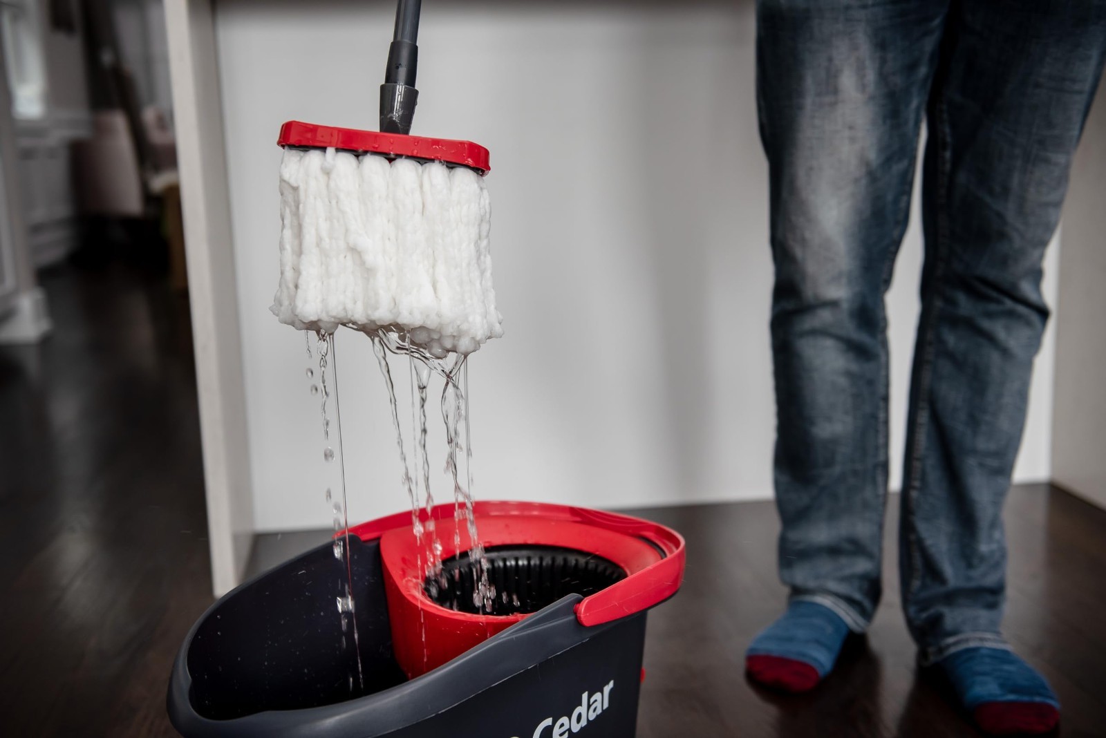 Microfiber Spin Mop & Bucket Floor Cleaning System + 2 Extra Refills, Red/Gray