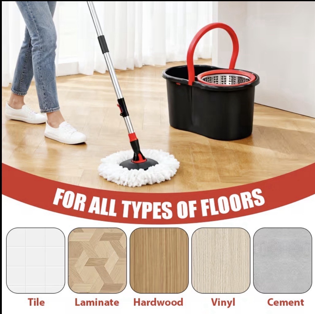 360 Spin Mop Bucket System Hands Free Self Wringing w/ 3 Microfiber Mop Heads