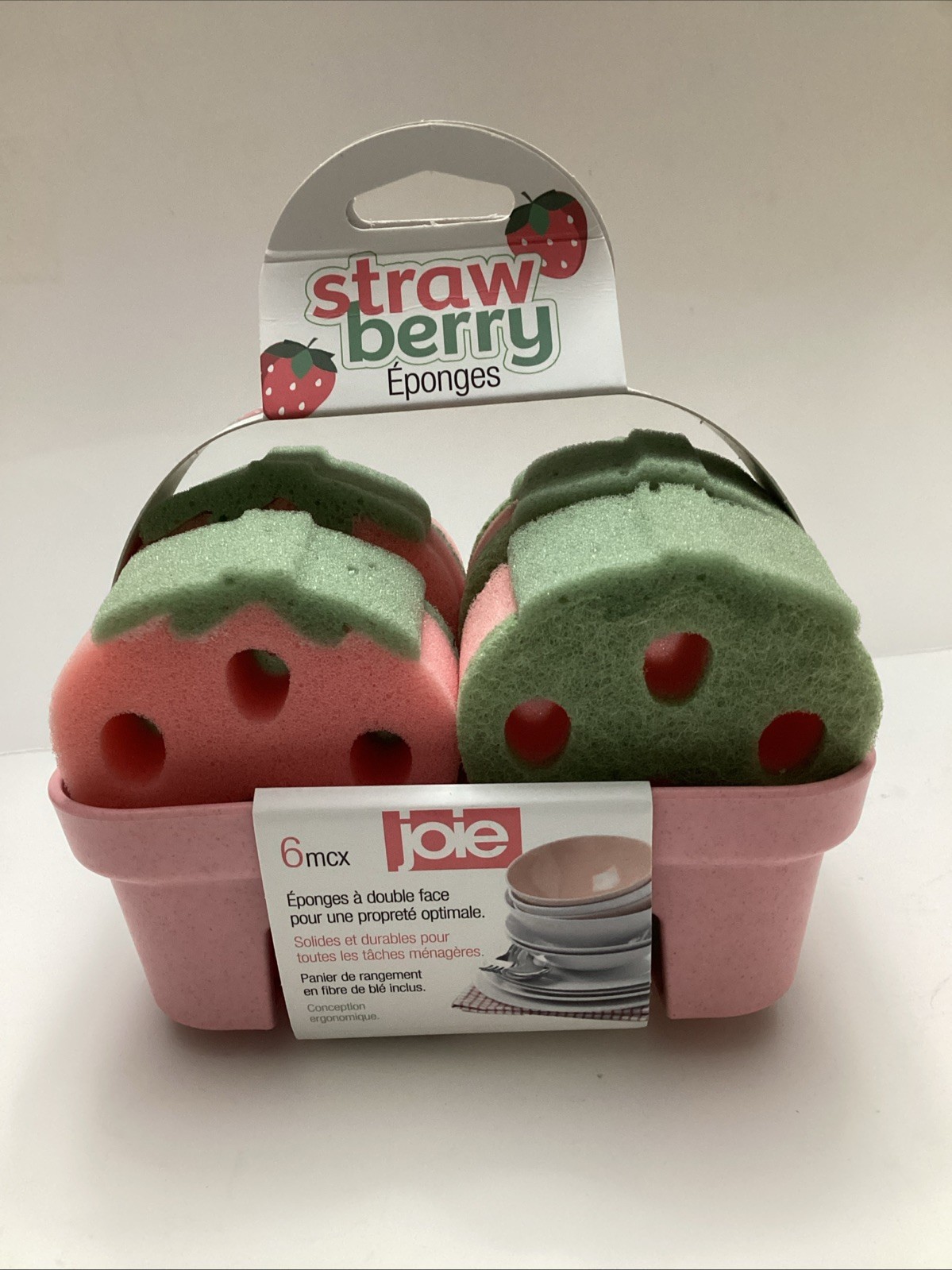 Joie Strawberry Sponges 6 pc Pink Green Valentines
