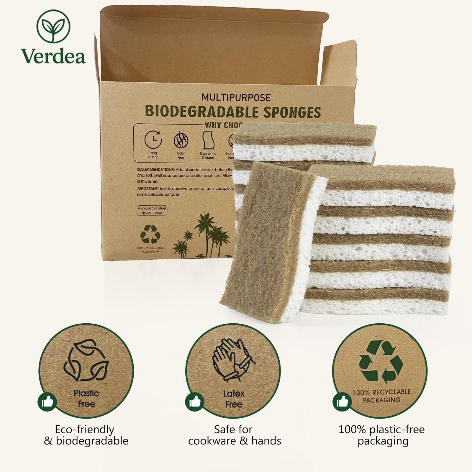 Verdea Natural Coconut Dish Sponges – Eco-Friendly Biodegradable Scrubbers