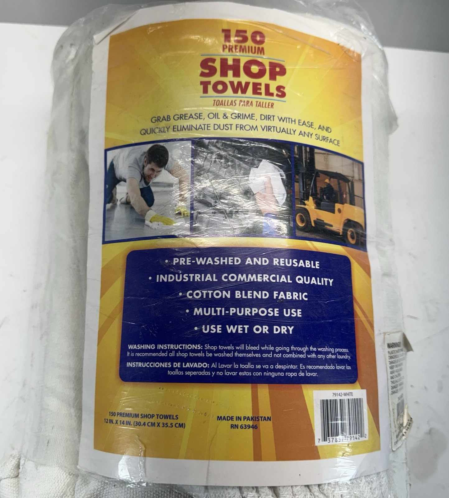 150pk 79142 Shop Towels 14×12 Cotton White Soft and Strong Cleaning Towels *NOS*