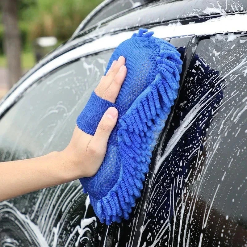 **Microfiber Chenille Car Wash Sponge Glove – Soft Auto Cleaning Brush Pad Towel