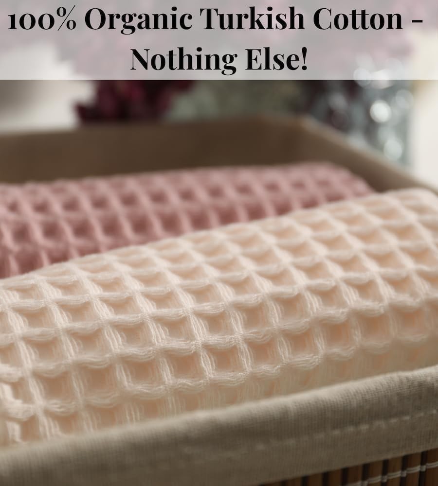 Organic Cotton Waffle Turkish Hand Towels for Bathroom & Kitchen, Large 20×30