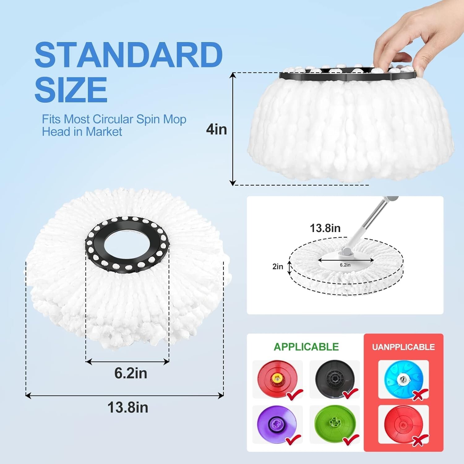 12 Pack Replacement Microfiber White Round Mop Head Refill 360 Spin Better Value