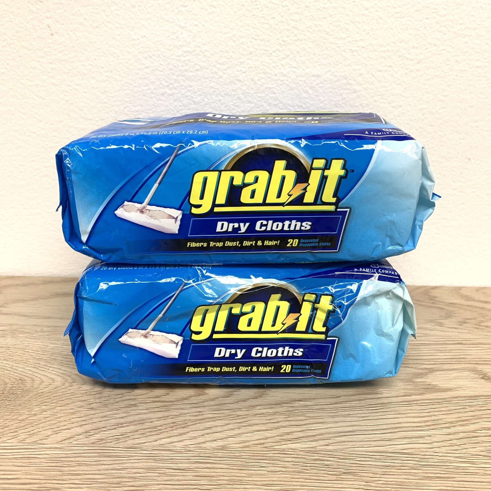 2 Grab-It Dry Cloths Unscented 20 pack, 40 total Sweeper Dusting Disposable OPEN