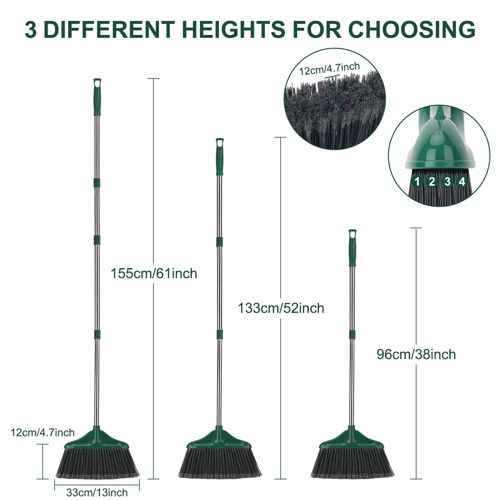 4 PCS Heavy Duty Broom Outdoor/Indoor Commercial Broom with 61 Long Handle