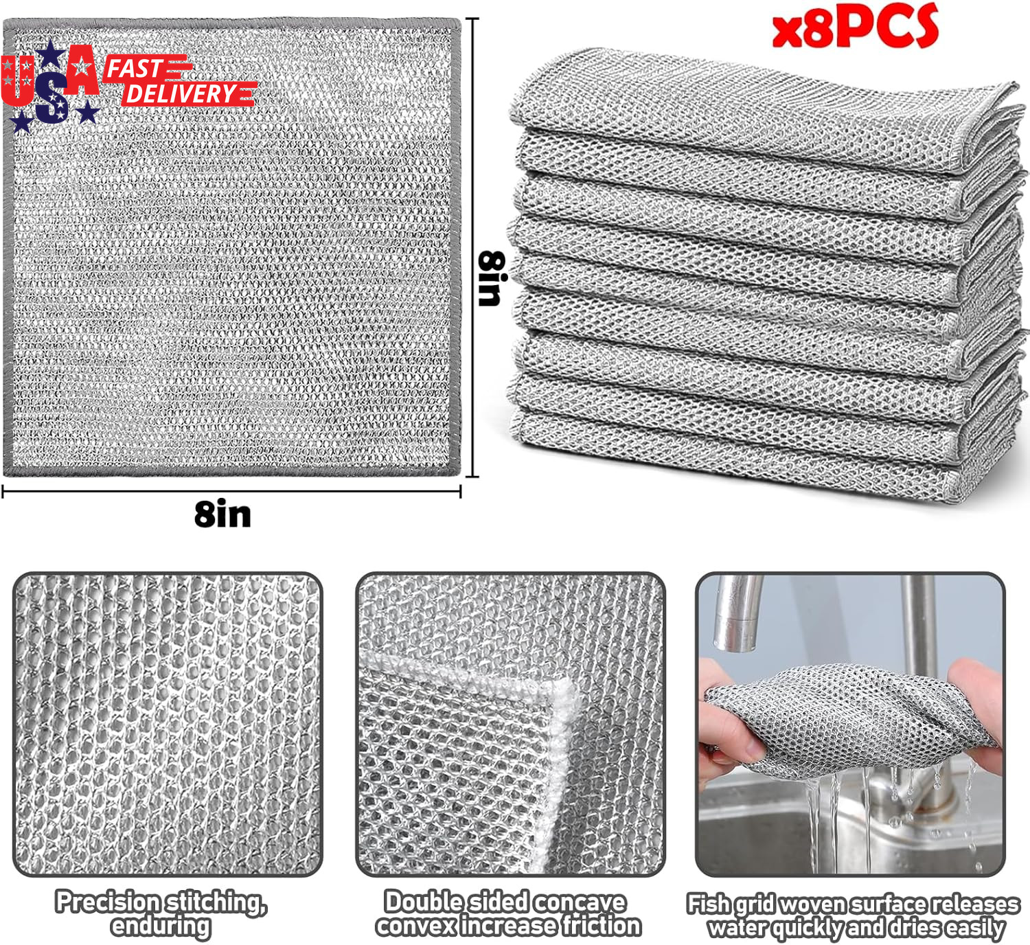 8 Pcs Multipurpose Wire Dishwashing Rags,New Upgrade Non Scratch Wire Dishcloth,