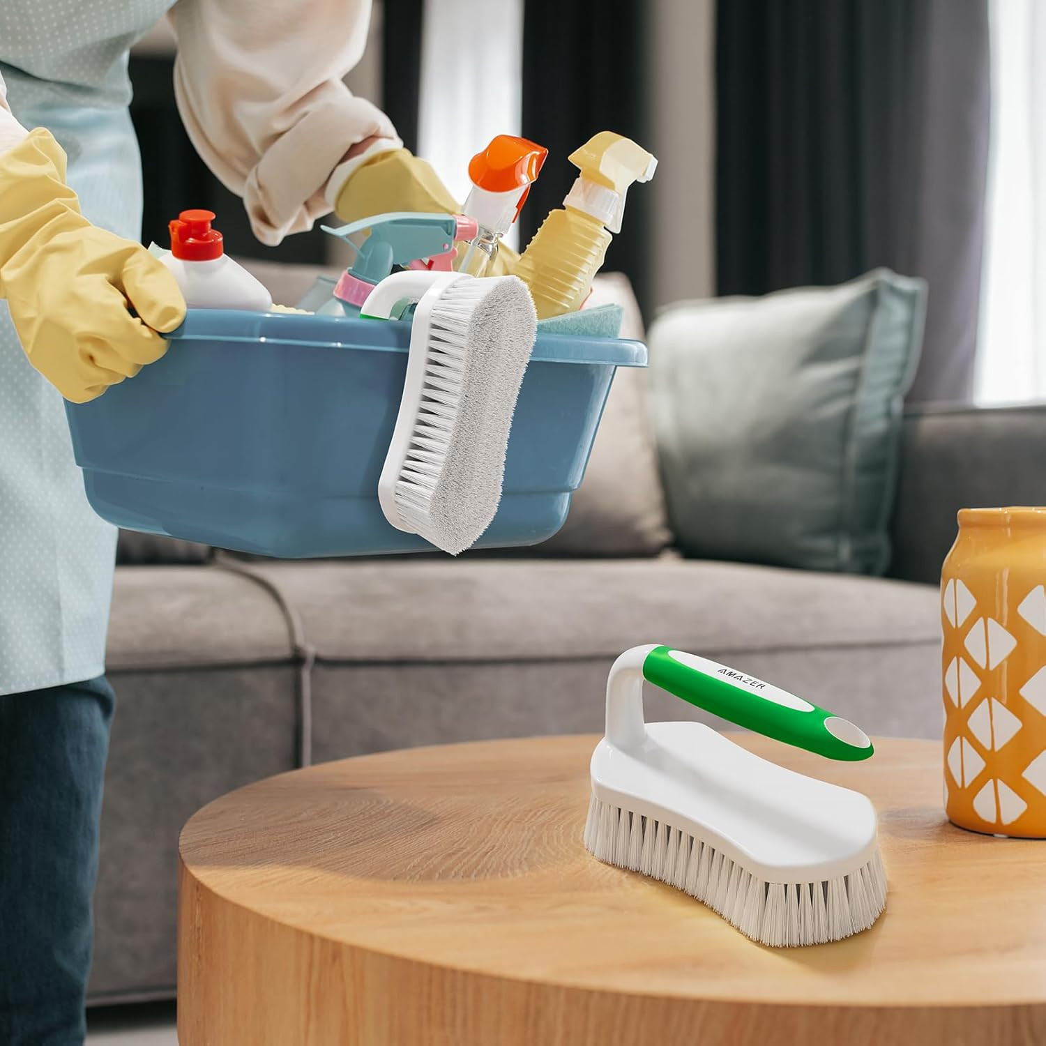 Scrub Brush for Cleaning Comfort Grip Shower Scrubber Stiff Bristles with Handle
