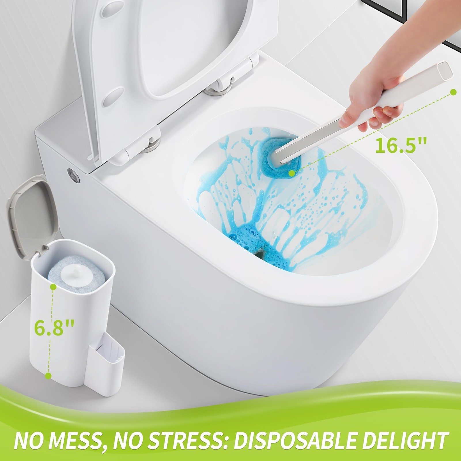 Toilet Bowl Cleaner Wand with 14 Refills, Disposable Toilet Brush Set with Ho…