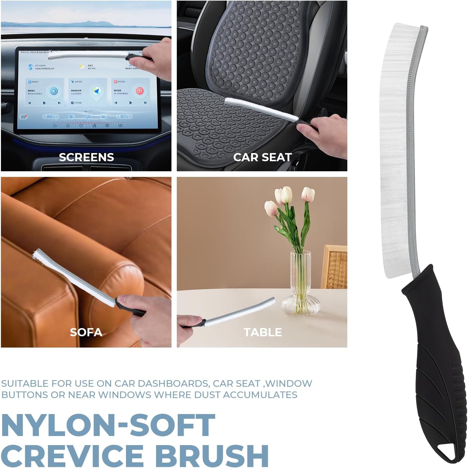 Cleaning Brush Set 3 Pcs with Soft Bristle and Hard Bristle Crevice | Grout