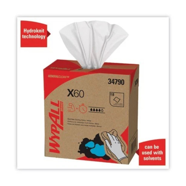 WypAll 34790 General Clean X60 Cloths, 8.34 x 16.8, White, 118/Box, 10 Boxes/CT