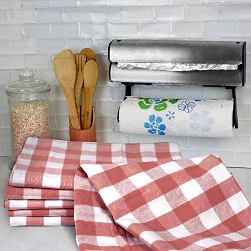 Kitchen Towels Set 6 Buffalo Checks Rust 20×30 Inch Cotton Absorbent Soft