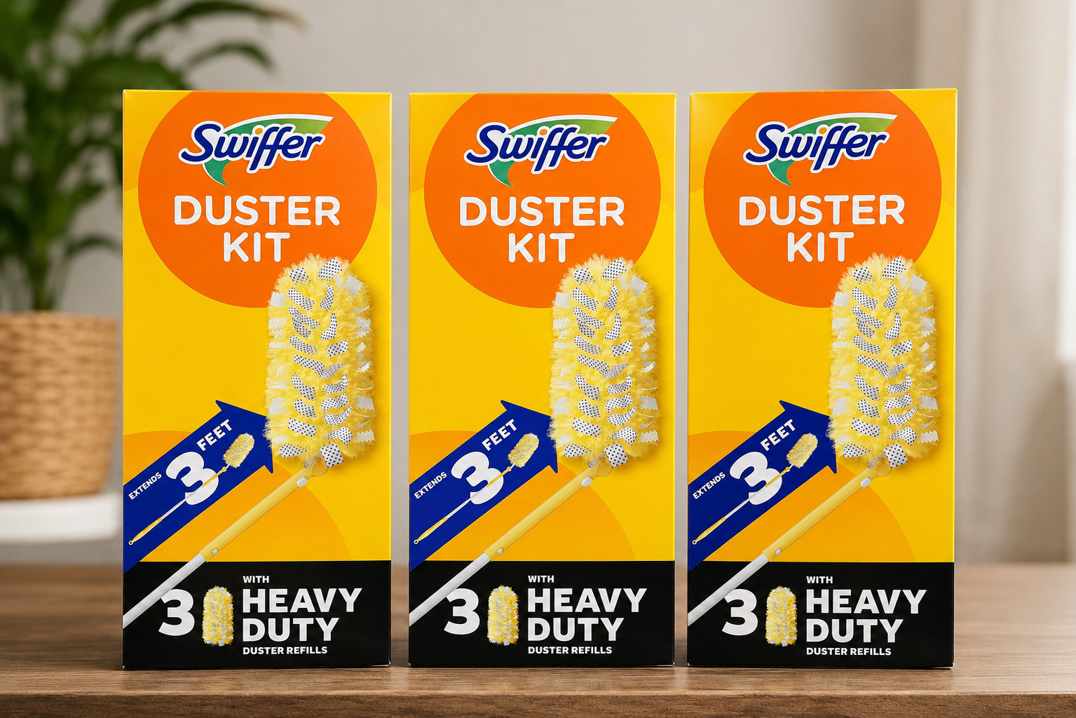 Case pack of 3 Swiffer Duster Kits with 3 ft Extendable Arm Reach