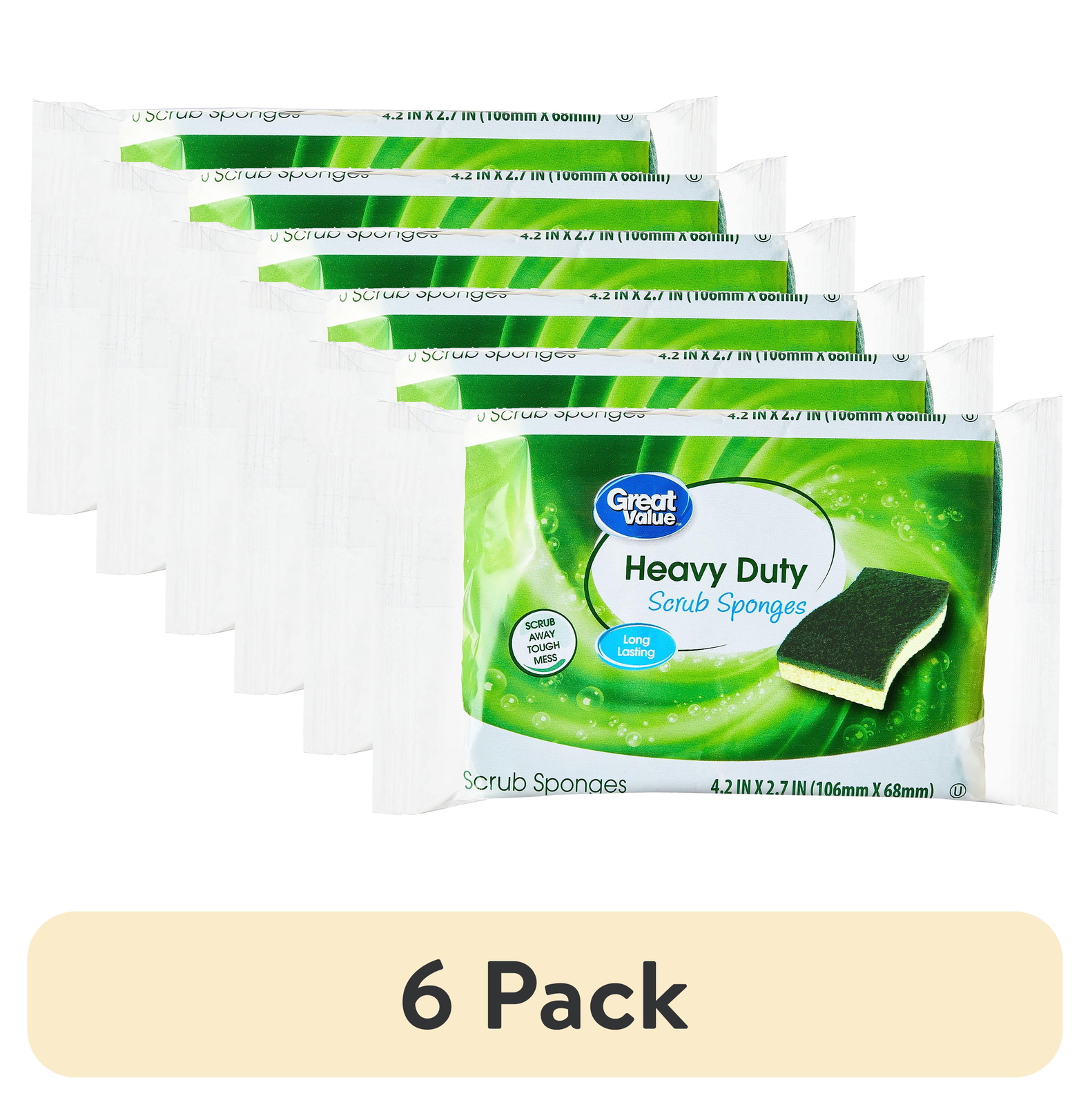 (6 pack) Heavy Duty Scrub Sponges, 8 Count