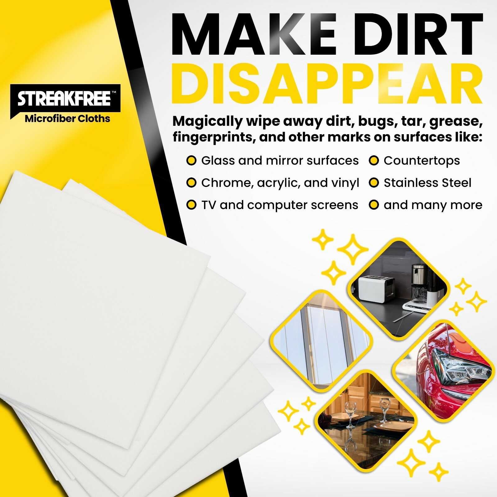Streak Free Microfiber Cloths 5 PACK -StreakFree – Lint Free – Spot Free
