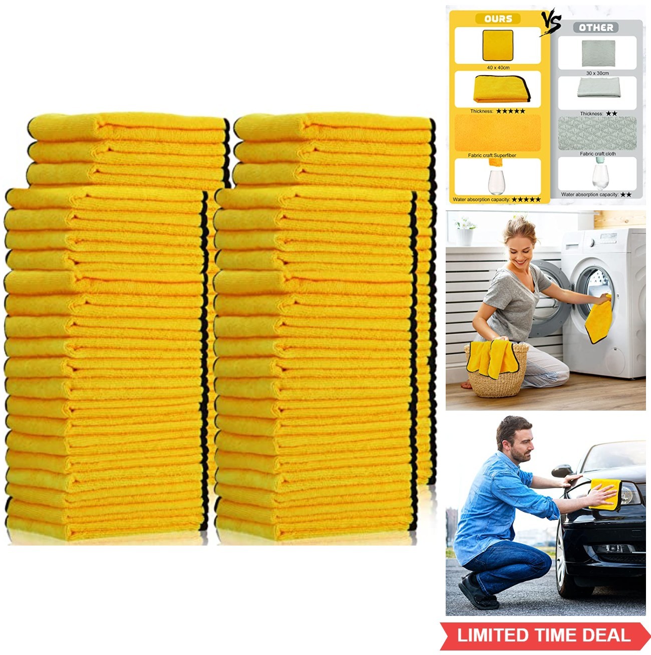 40 Yellow Microfiber Towels 16×16 Inch Car Drying Cloths Bulk Detailing