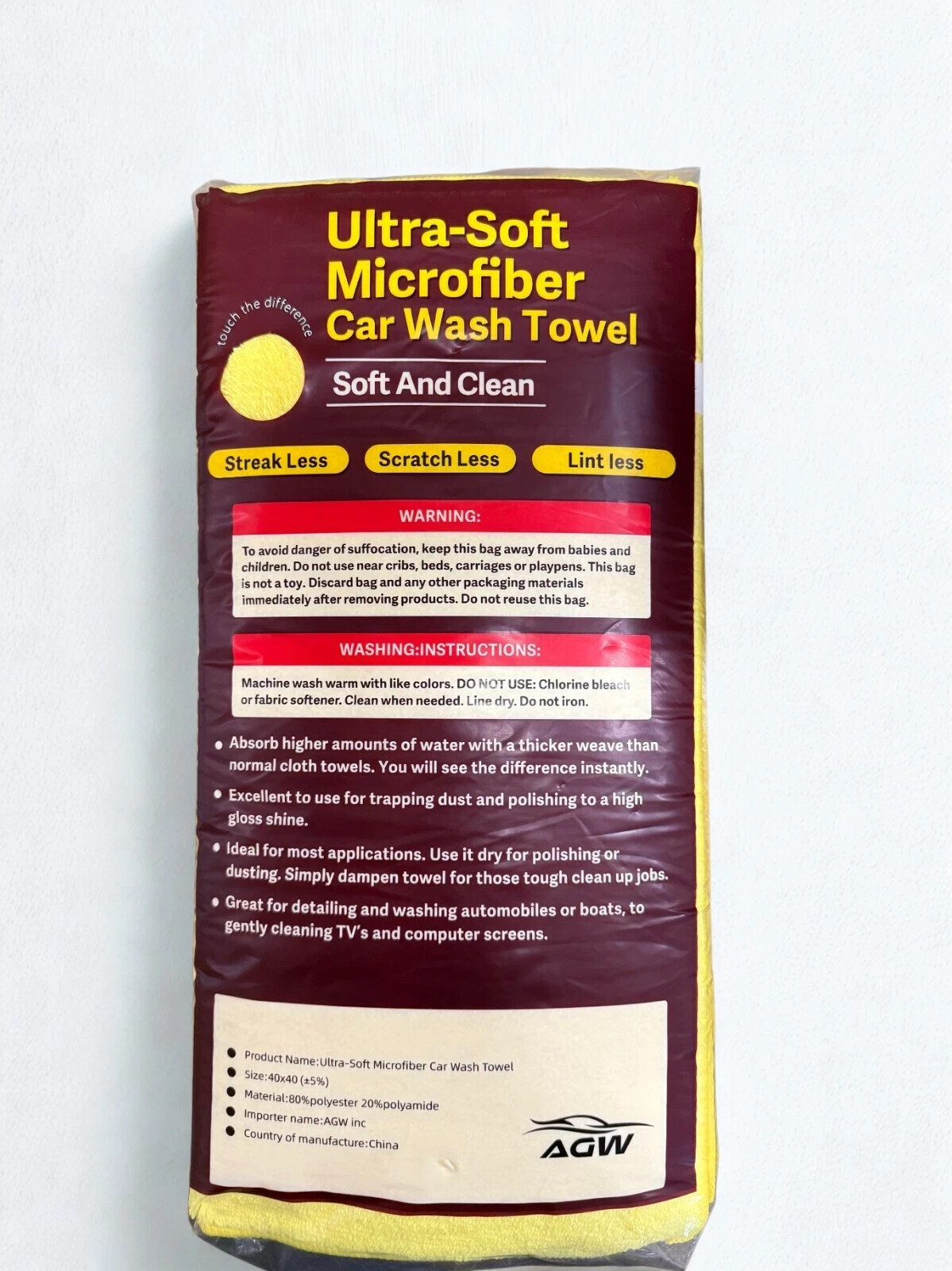 Yellow Towel Car Wash Microfiber Automotive Cleaning Cloth Polish 16”x16” 216pcs