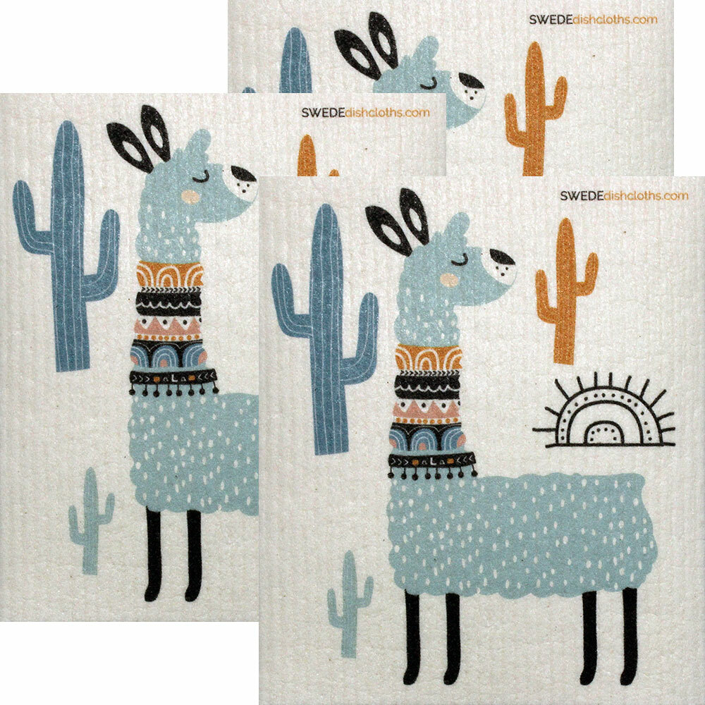 Turquoise Llama Set of 3 Swedish Dishcloths