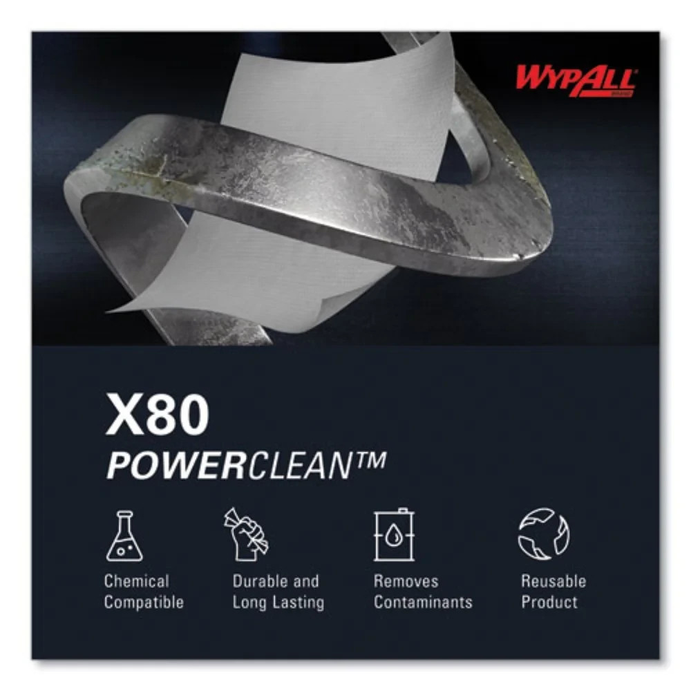 WypAll PowerClean X80 Cloths Heavy Duty Wipes (41025) 1 Roll, Extended Use Towel