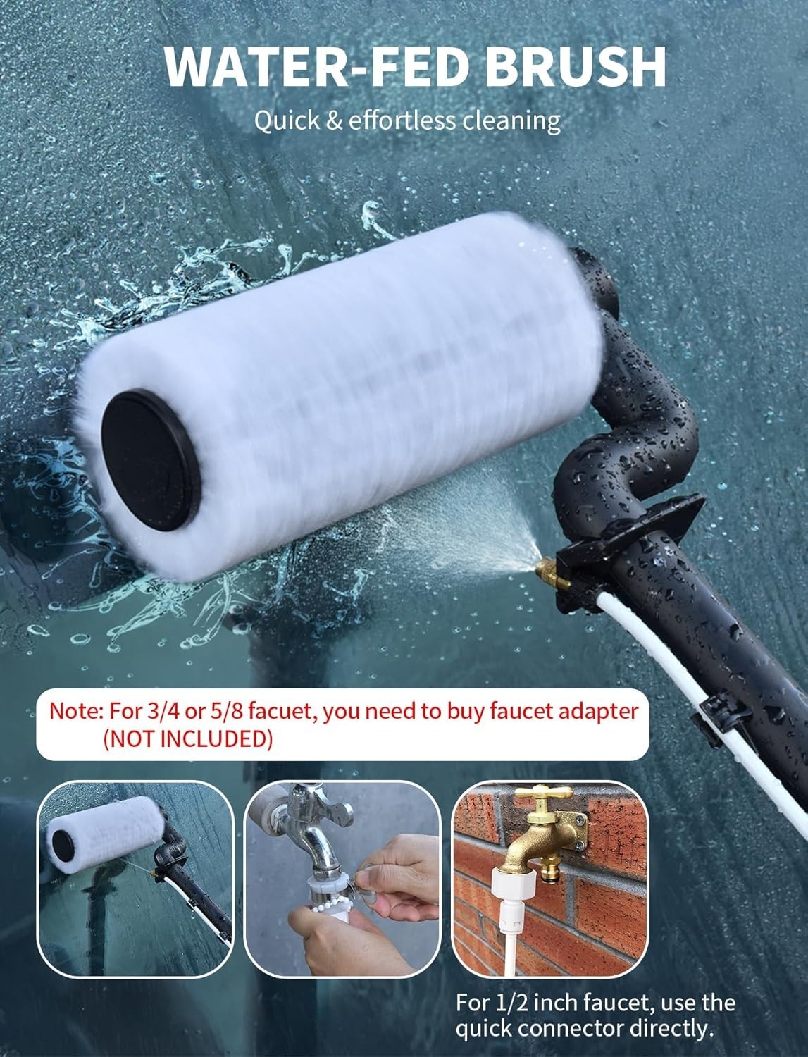 Solar Panel Cleaning Brush and Pole, 20FT Electric Cleaning Roller Brush with Te