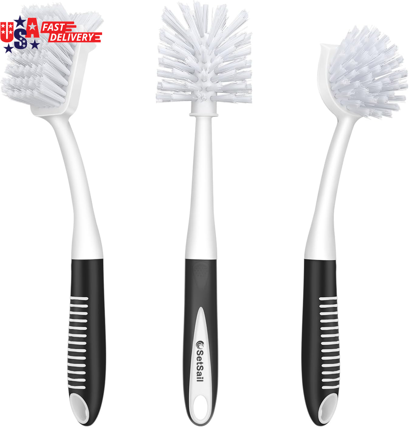 Dish Brush Set of 3 with Bottle Brush, Dish Scrub Brush with Long Handle Deep Cl
