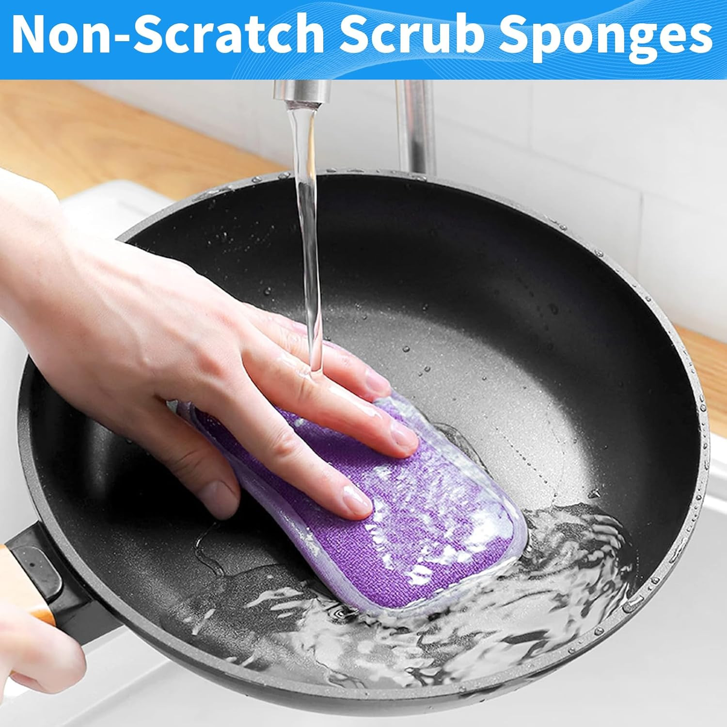 6 Pack Non-Scratch Microfiber Cleaning Sponges Dish Scrubber Scouring Pad