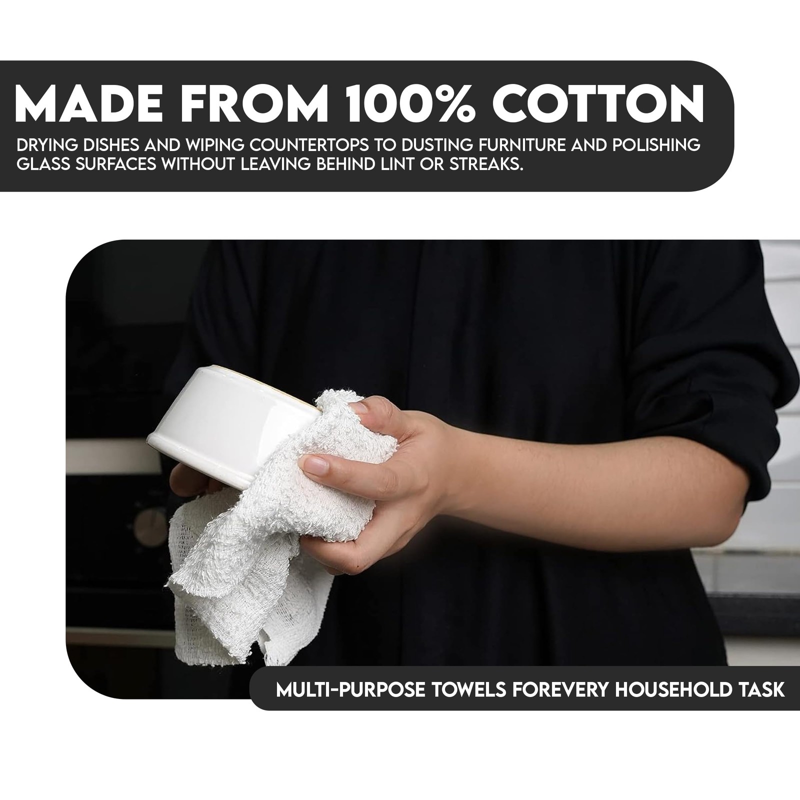 Terry Bar Mop Towels – 60 Pack (14″x17″) White Cotton Terry Cloths, Super Abs…