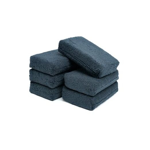 – Premium Grade Terry Microfiber Detailing 3″x5″ (6 Pack) Black Terry Weave