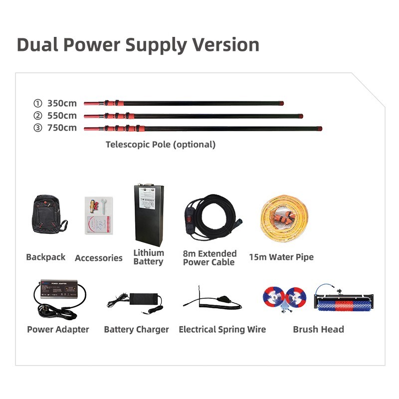 24ft Solar Panel Cleaning Brush – 400 RPM Water-Fed, AC/Battery Powered