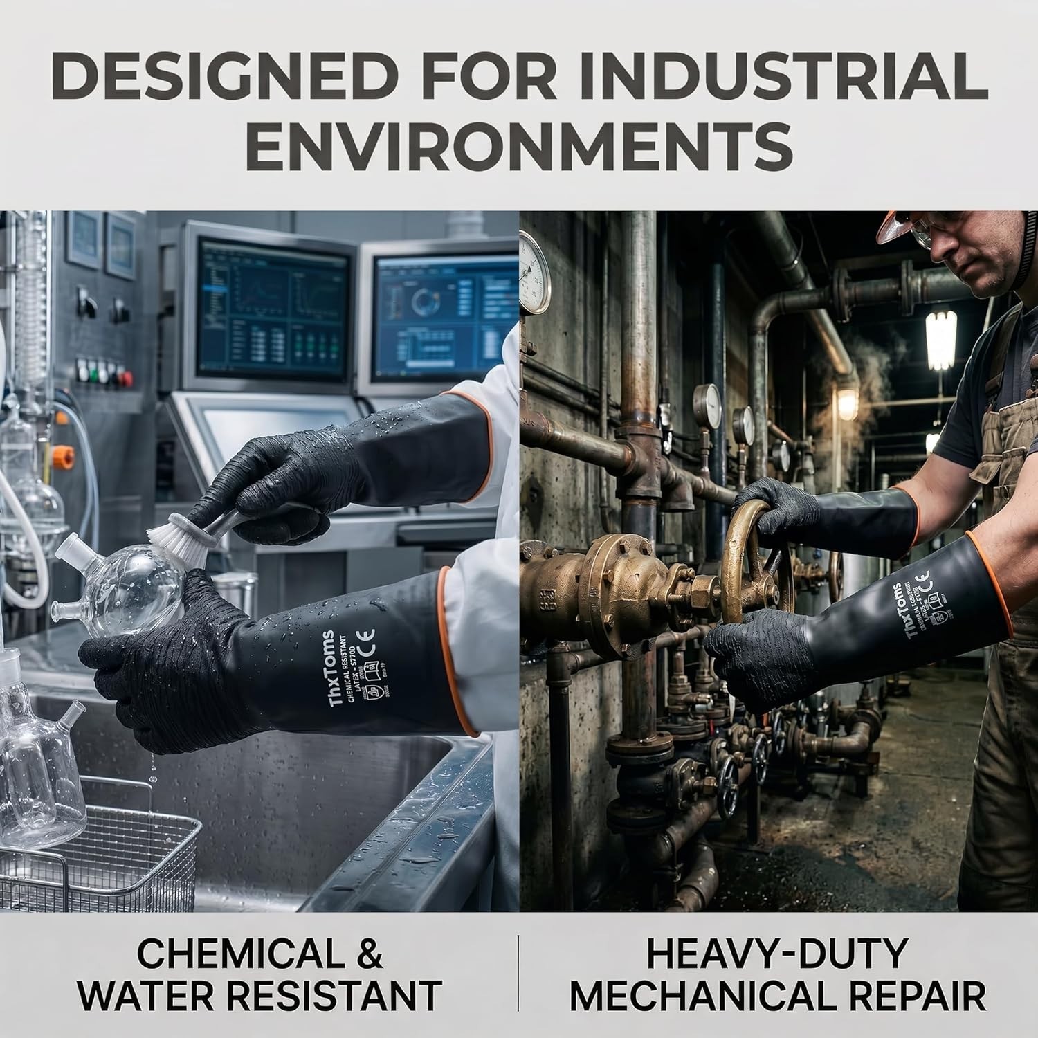 Industrial Chemical Resistant Gloves – Non-Slip Waterproof 22” Reusable Pair