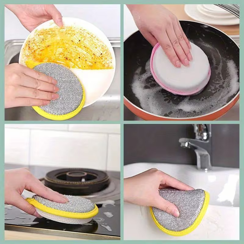 10× Reusable Double-Sided Dishwashing Microfiber Sponge Kitchen Cleaning Pads US