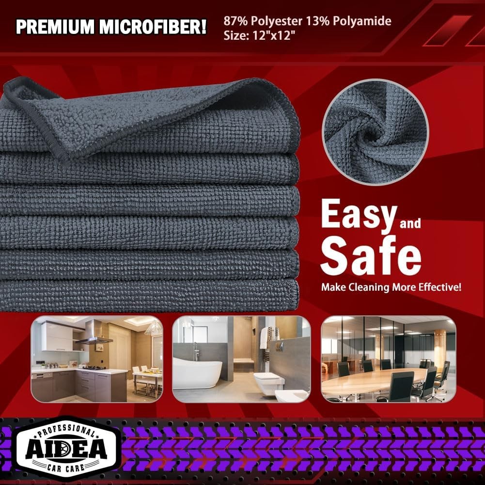 AIDEA Microfiber Cleaning Cloth Grey 10PK, Micro Fiber Cloth for Cleaning Cars,