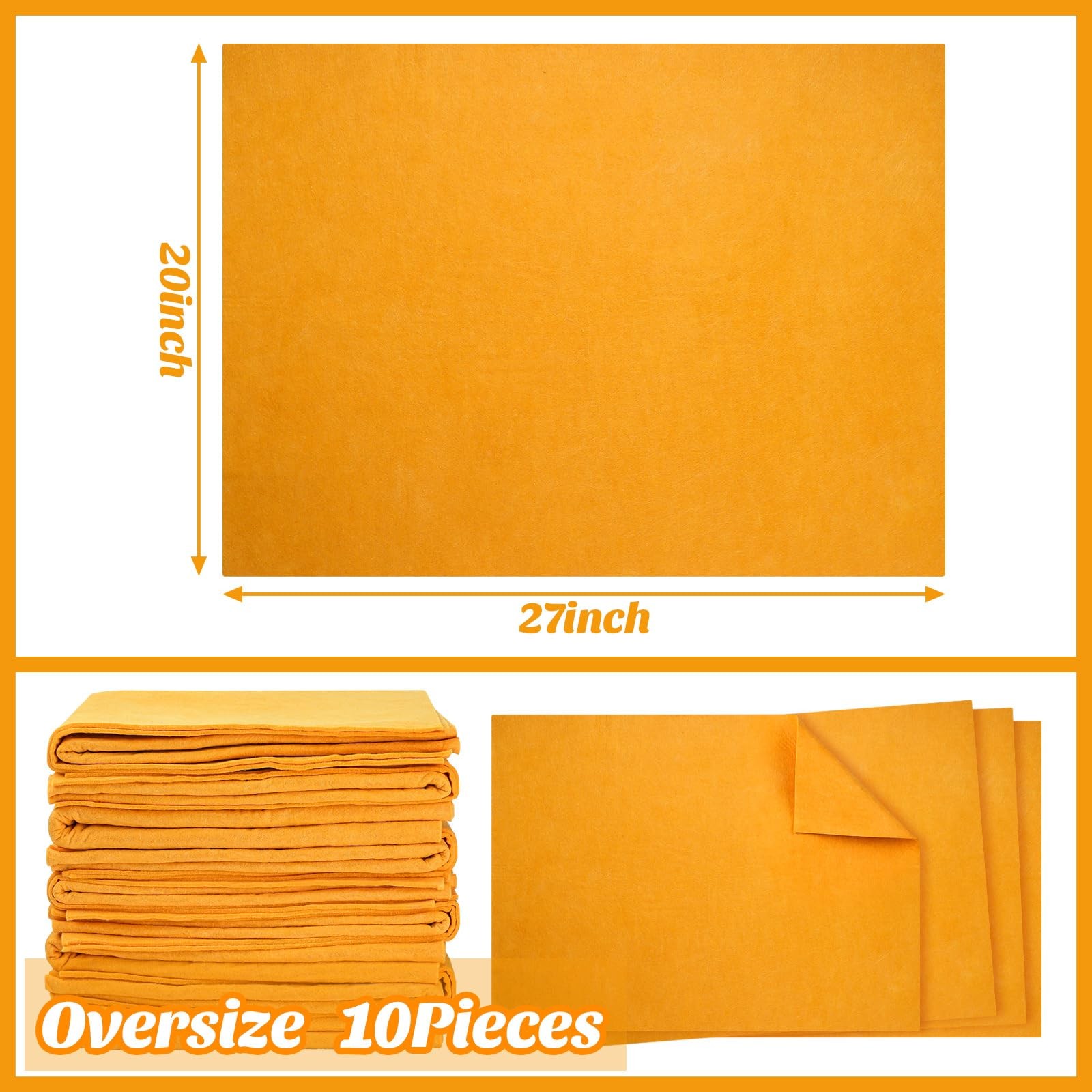 10 PCS 20×27 Inch Orange Shammy Cloths Absorbent Chamois Towel Car Drying Pad