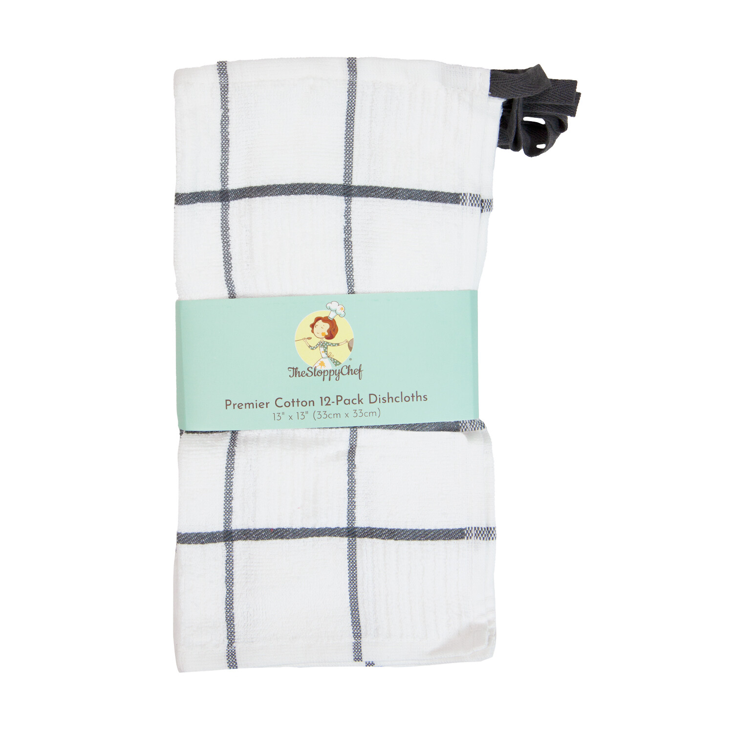 12 Pack of Kitchen Dishcloths – Striped Windowpane Pattern – Soft 100% Cotton