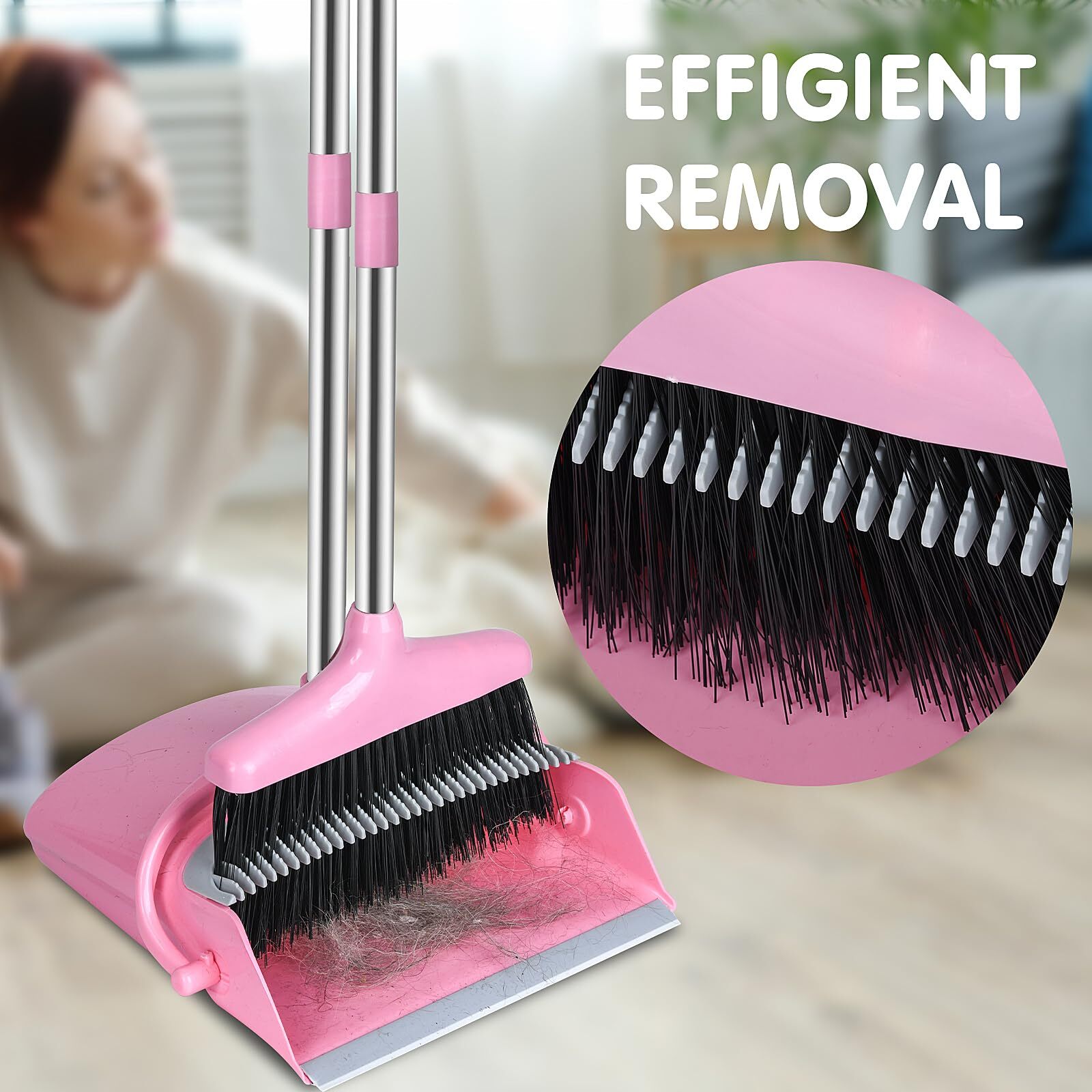 Pink Broom And Dustpan Set Broom With Dustpan Combo Set For Home Office Kitchen