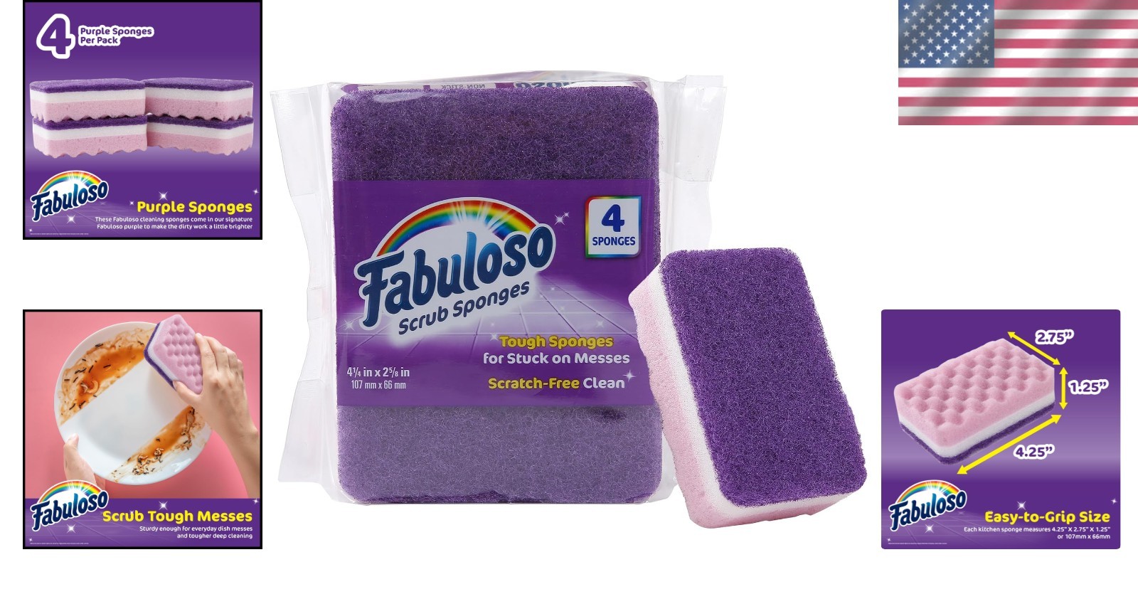 Comfortable Grip 4-Pack Purple Cleaning Sponges – Dual-Sided for Tough Residues