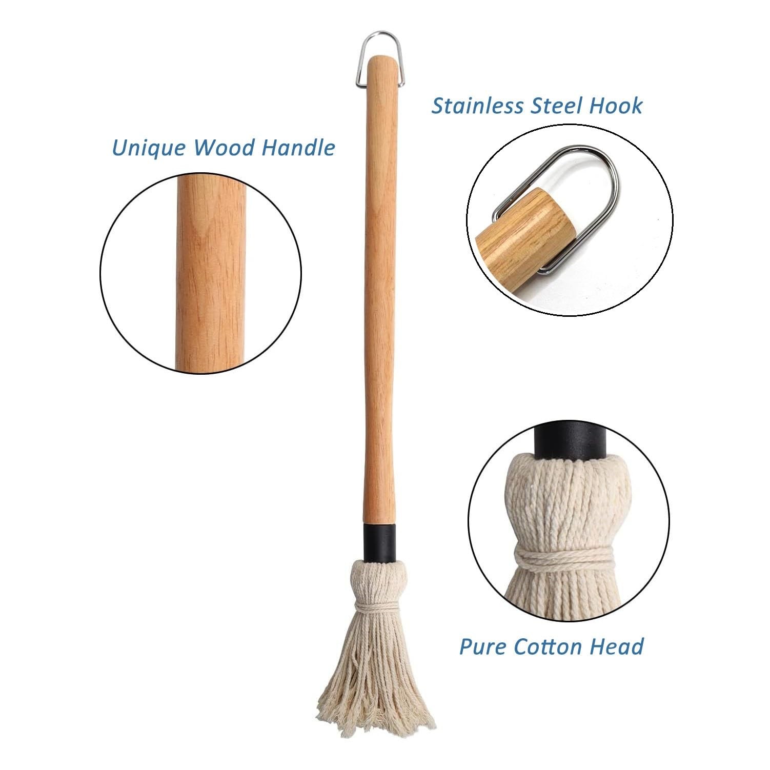Basting Mops Brush Set for BBQ Grilling 15.5″, 2 Handles+6 heads+1 brush