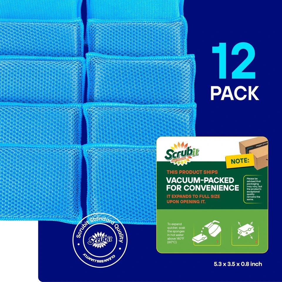 Reusable Sponges for Dishes – 12 Pack Microfiber Sponges Kitchen Dish Scrubbe…