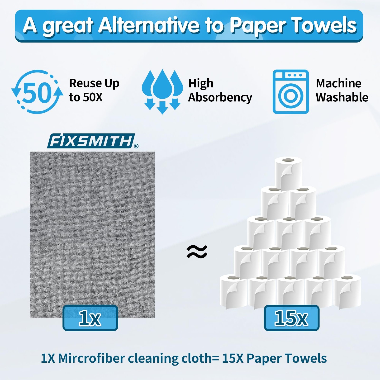 FIXSMITH Grey Microfiber Cleaning Cloth Pack of 50 16 X12 Cleaning Rags for
