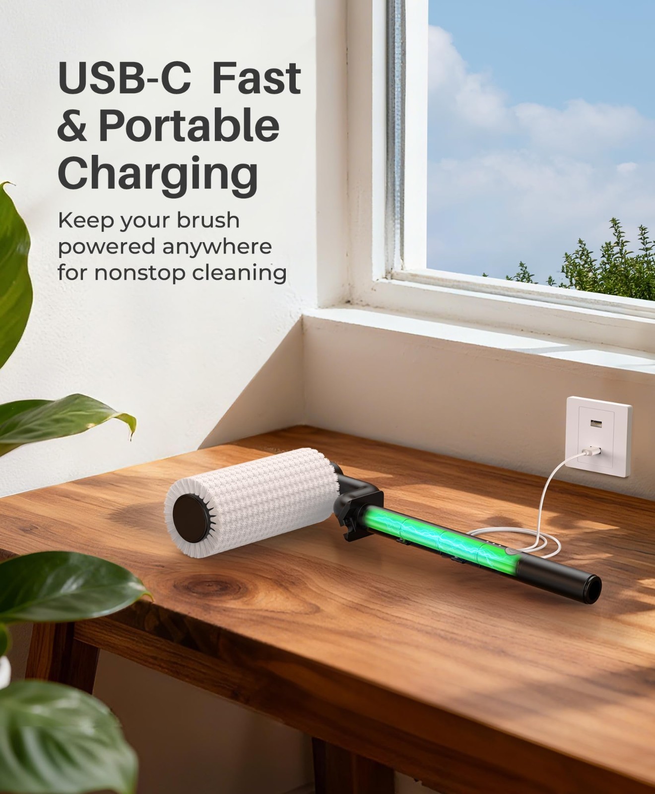Extendable 20Ft Electric Solar Panel Cleaning Brush & Pole Kit, 2 Speed, Soap Di