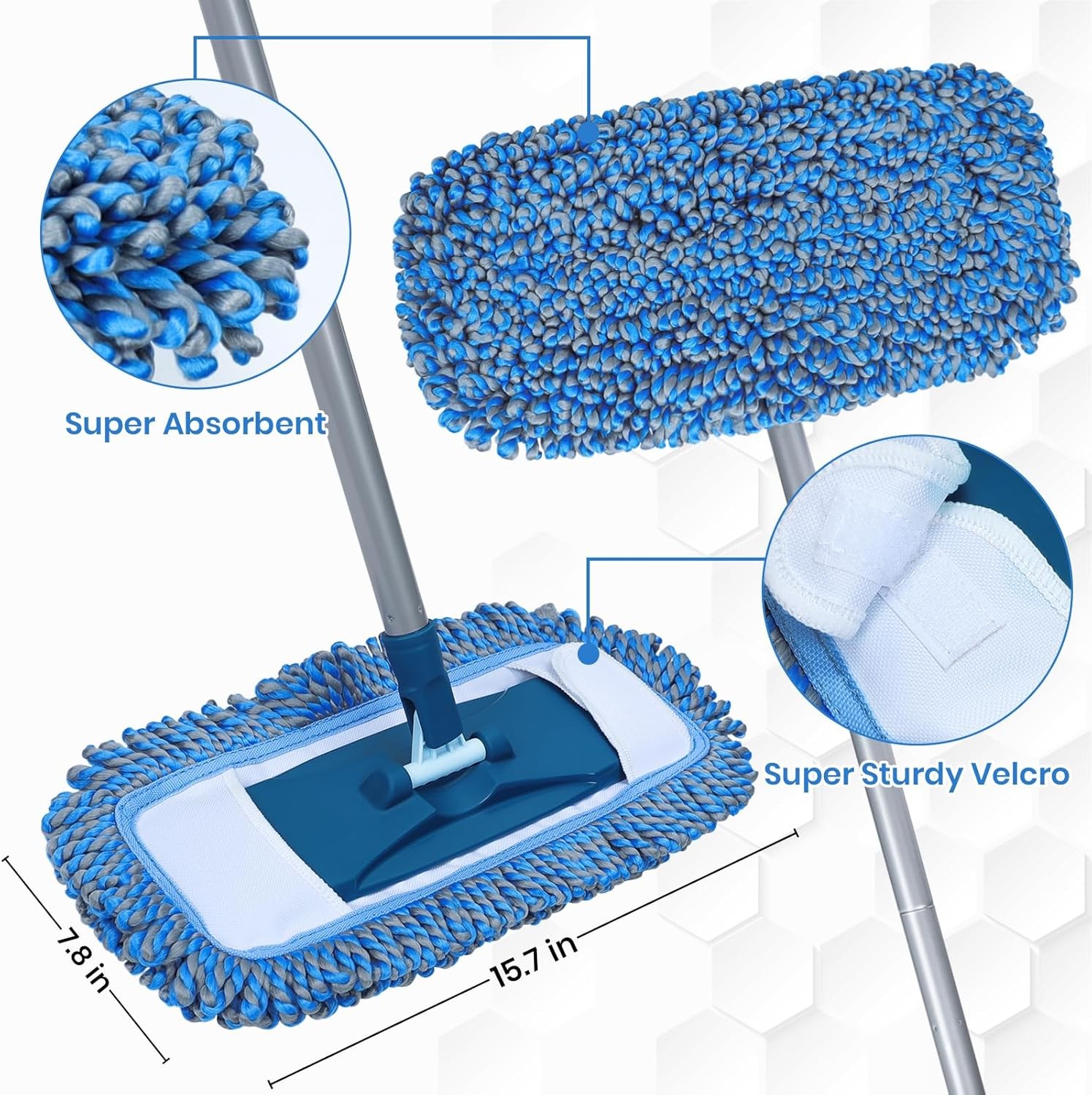 Dust Mop with 57″ Long Handle, Microfiber Wet Dry Mop for Hardwood Tile Vinyl Fl