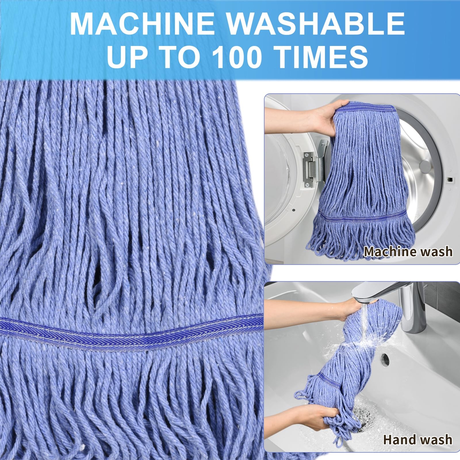 HiBaby Commercial Mop with Extra Head Replacement, 63Inch Handle Heavy Duty I…