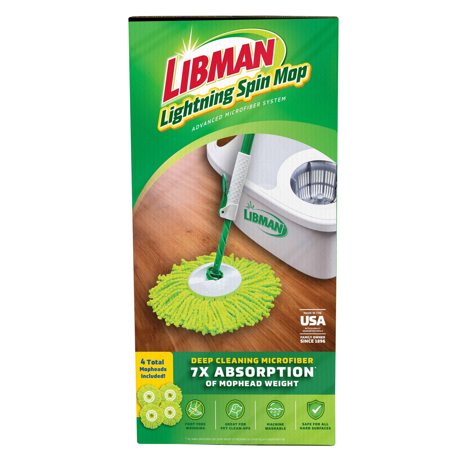 Libman Lightning Spin Mop System Plus 3 Refill Head | and White Bucket