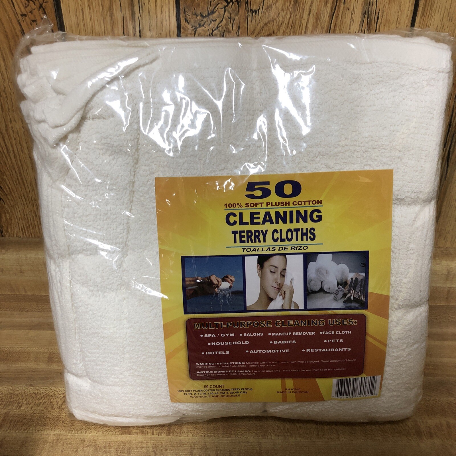 50ct Terry Towel Cleaning Cloths 100% Soft Plush Cotton 12”x12” New