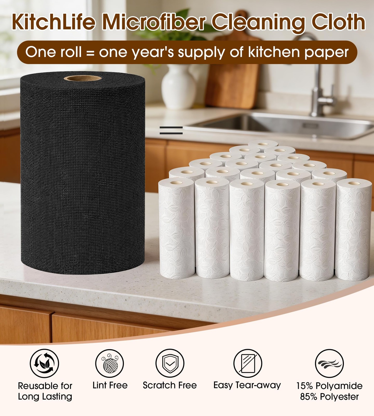 Microfiber Cleaning Cloth Roll, 100 Pack – Tear-Away Microfiber Towels, Lint-…
