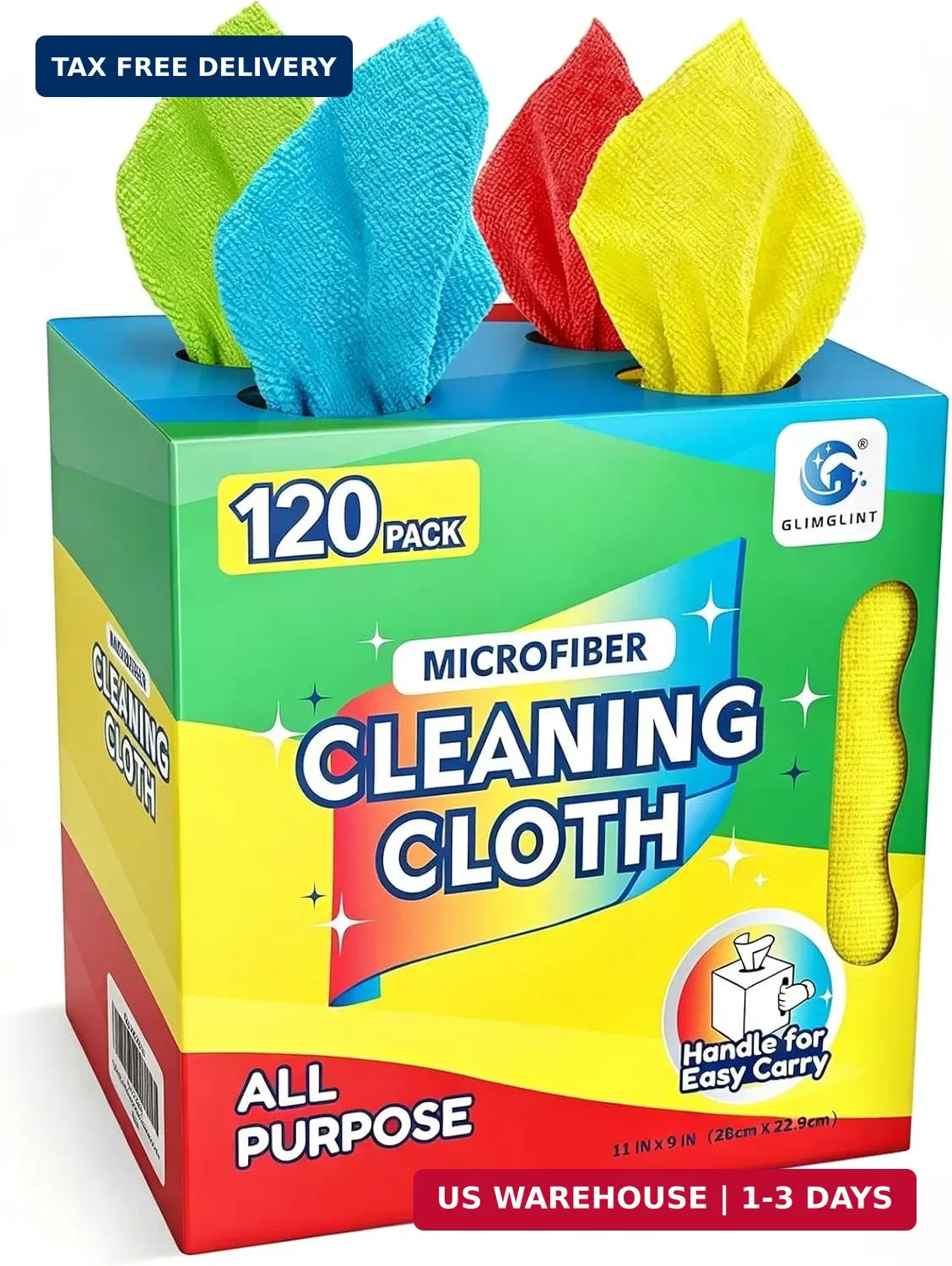 GLIMGLINT Microfiber Cleaning Cloth 120 Pack, Reusable Paper Towels with Dispens