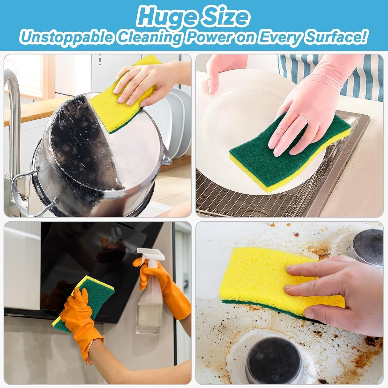 XL Scrub Sponges 6Count, Heavy Duty Sponges for Dishes, Extra Large Sponge