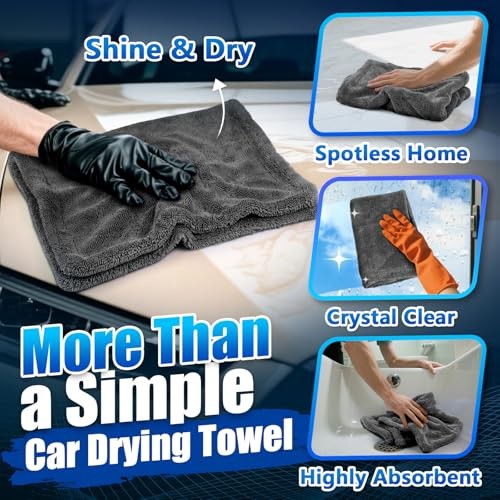 Car Drying Towel Microfiber 24 X 16 Inch, Pack of 1, Dark Grey, 1200 Gsm